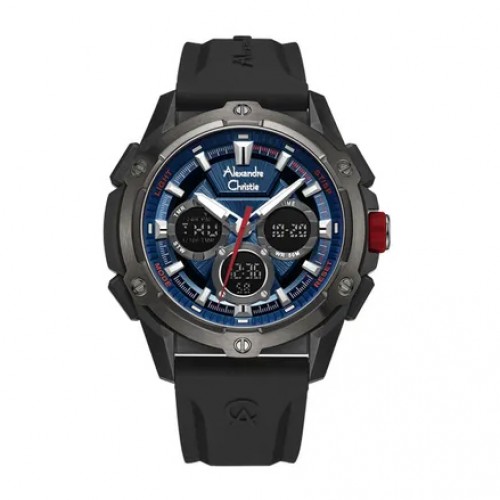 Alexandre Christie AC 9503 Grey Blue Dial Black Rubber MHREPBU